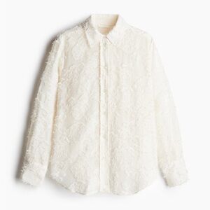 H&M ivory textured weave long sleeve blouse size xs